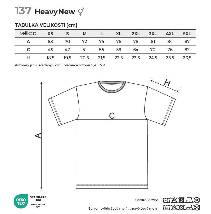 137 Heavy New tričko unisex Tabulka velikostí